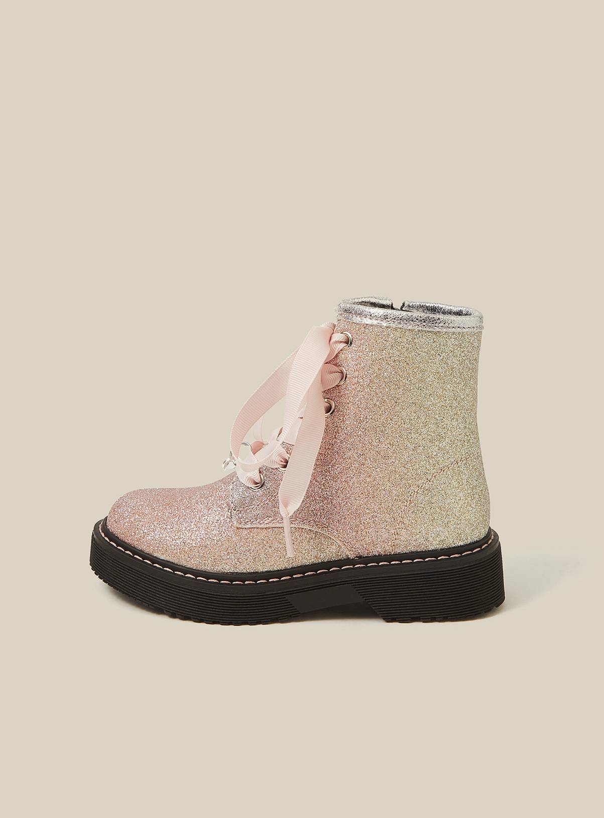 MONSOON Ombré Glitter Lace-Up Boots 10 Infant - Image 2
